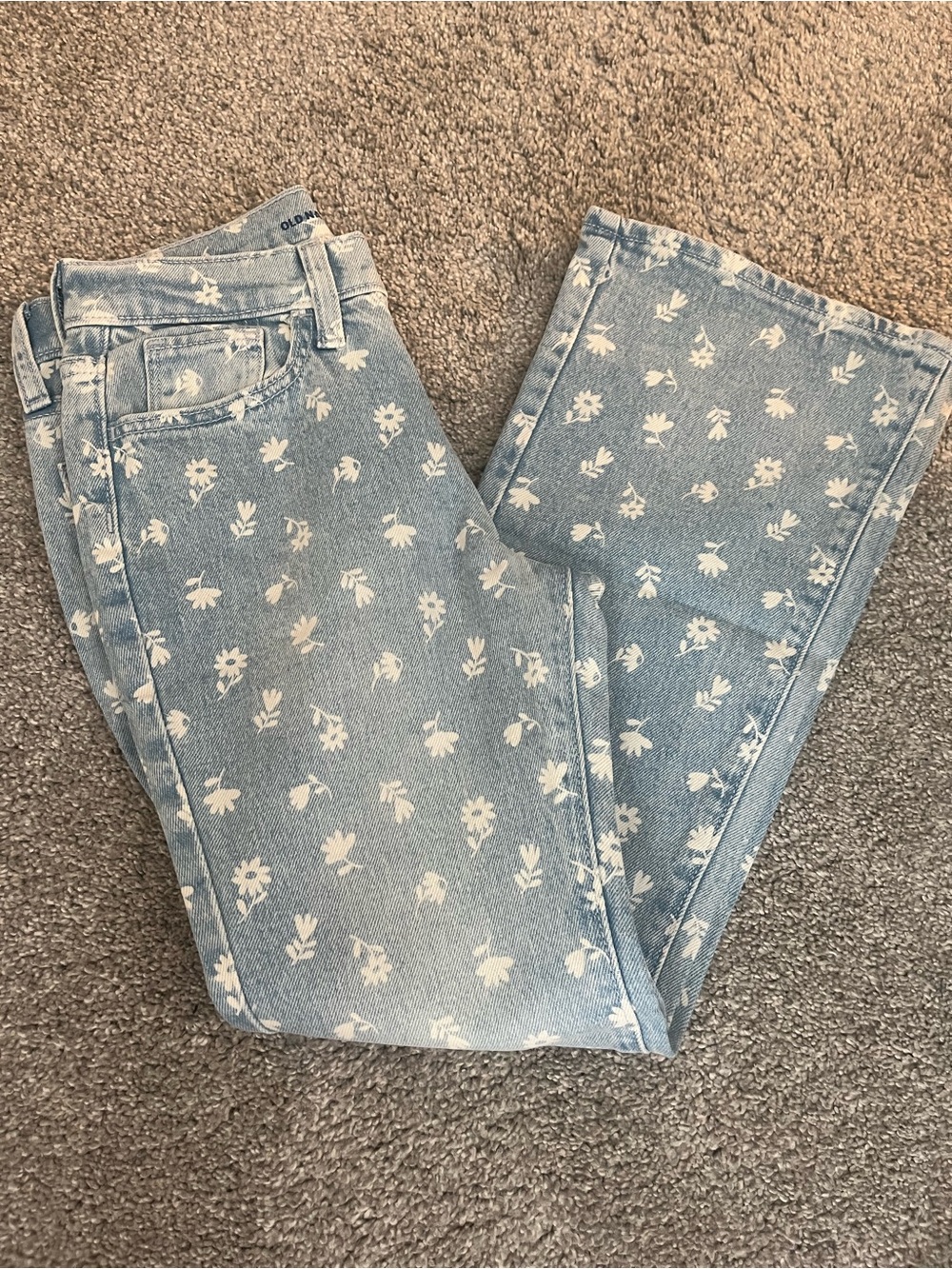 Girls Light Blue Floral Print Jeans